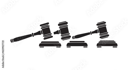 Three gavel icons in a row silhouette