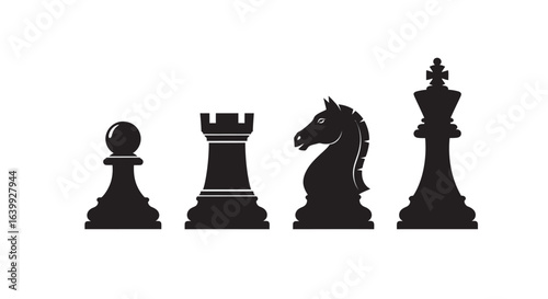 Chess pieces pawn rook knight and king silhouette