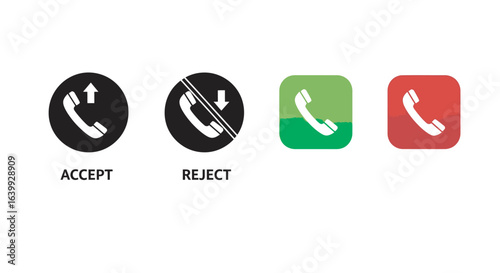 Phone call accept and reject icons silhouette