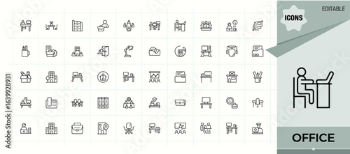 Office line icon set. Minimal icons set. Related to teamwork, job, workspace, employee, business, office desk, desk. Vector illustration. Workspace modern icon set.
