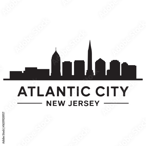 Atlantic city skyline horizontal banner. Atlantic city, New Jersey. Vector template for your design. Vector black silhouette. with white background.