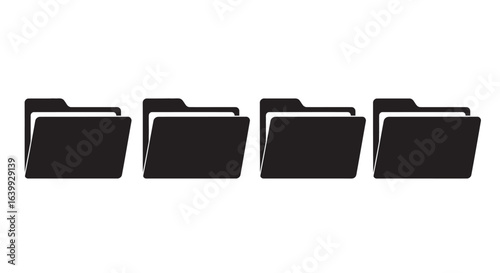 Row of four open file folders silhouette