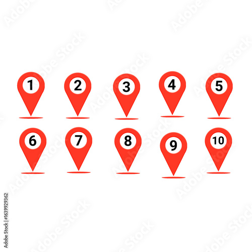 Free Download Numbered Map Pin Icons PNG – Red Location Markers 1 to 10 - GFXLoad
