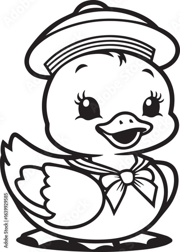 Cute cartoon duckling dressed as a sailor