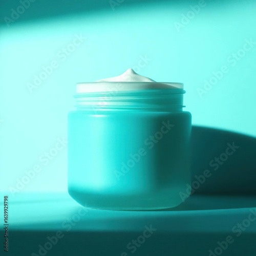 Teal Cream Jar with Skincare, and Light.