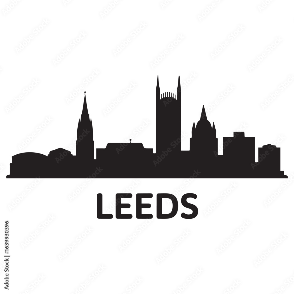 Obraz premium Leeds skyline silhouette. Black Leeds city. Vector black silhouette. with white background.