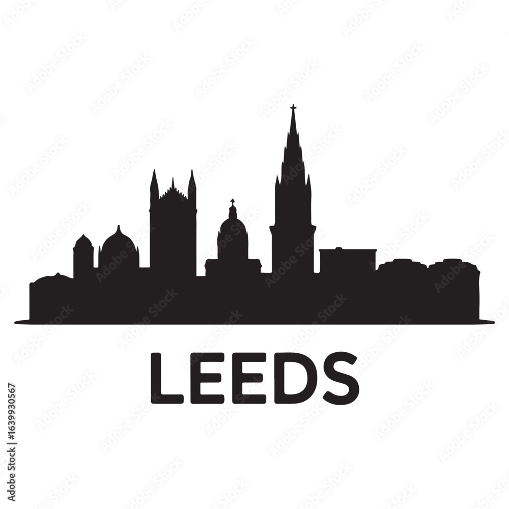 Fototapeta premium Leeds skyline silhouette. Black Leeds city. Vector black silhouette. with white background.