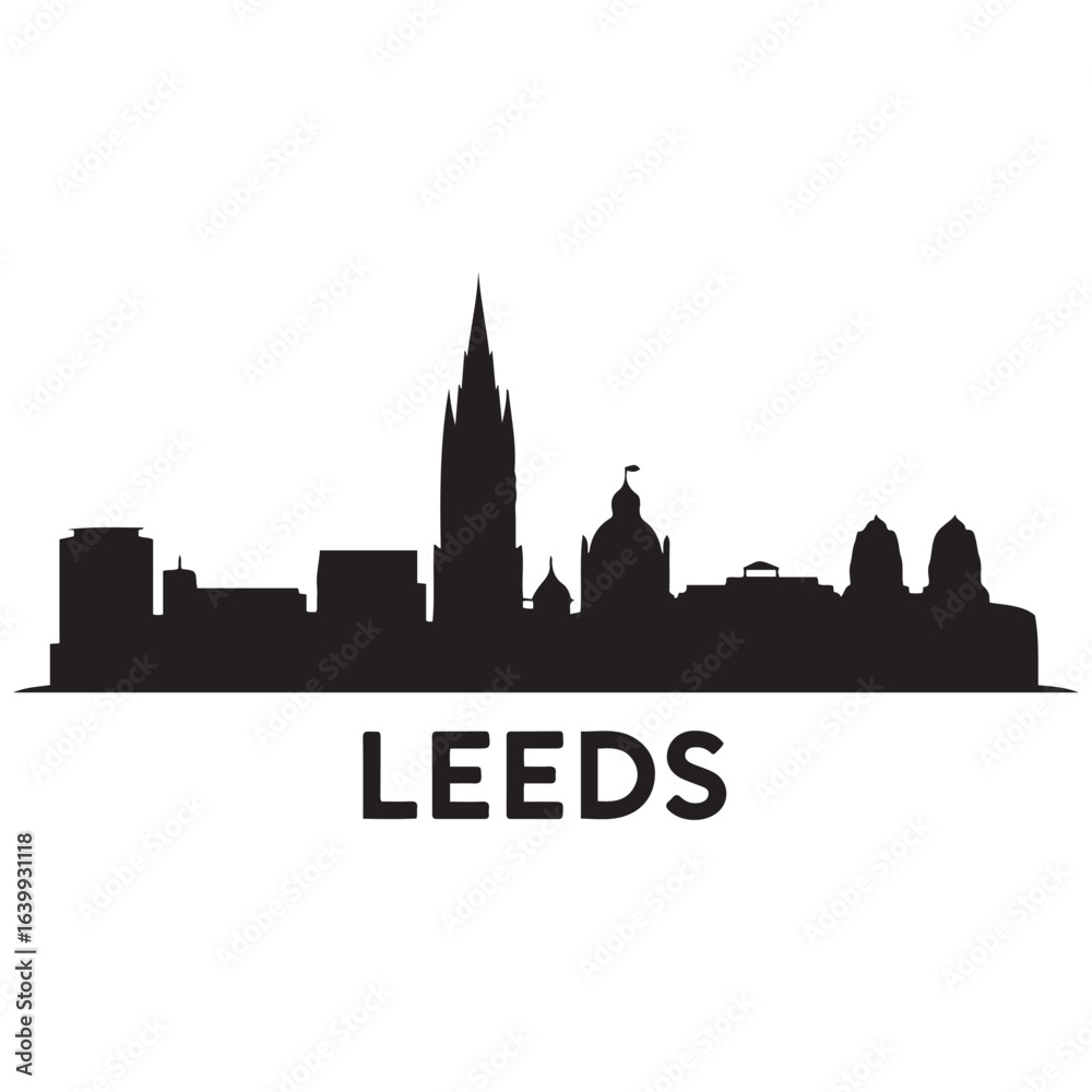 Fototapeta premium Leeds skyline silhouette. Black Leeds city. Vector black silhouette. with white background.