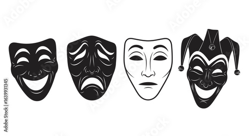 Comedy tragedy and jester masks silhouette