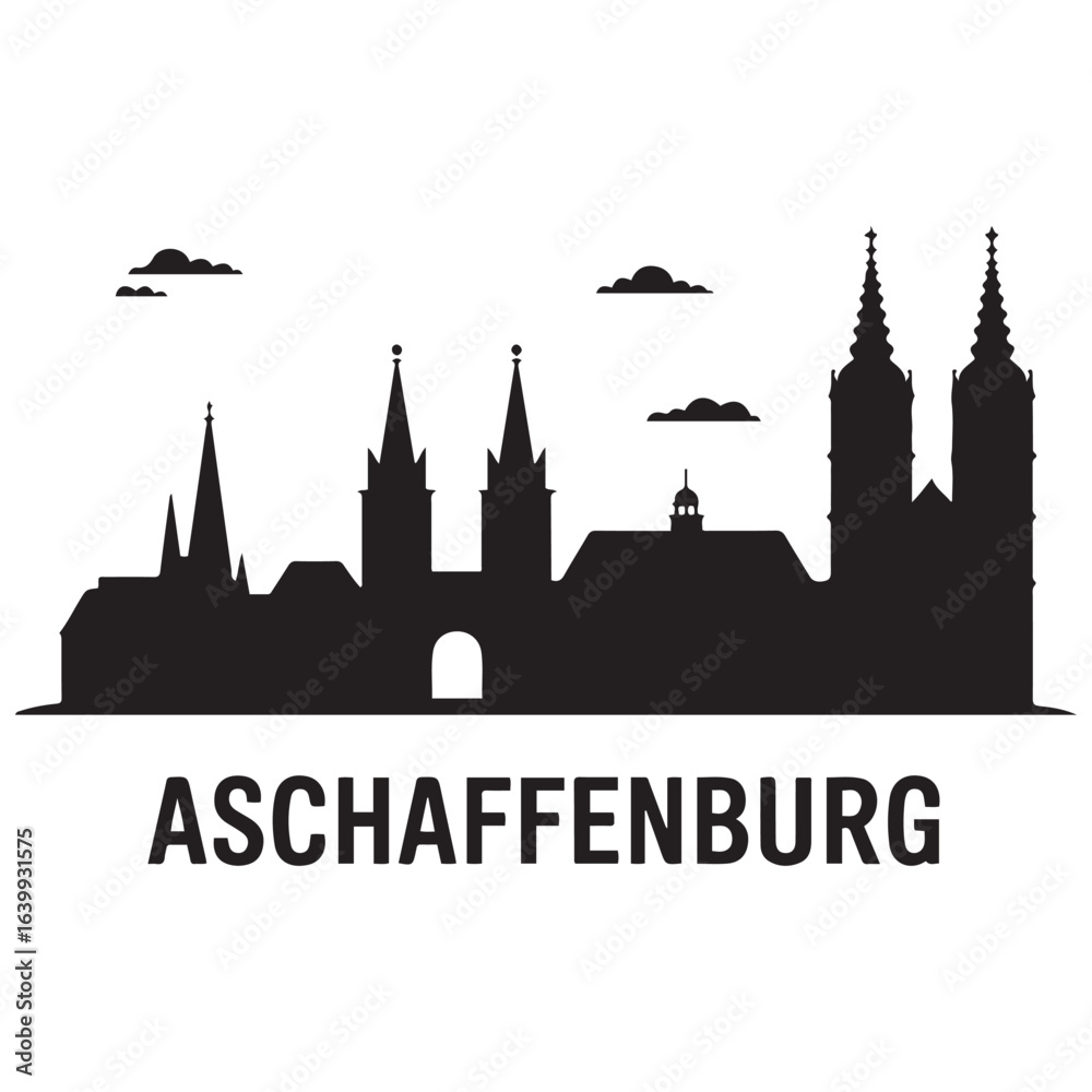 Fototapeta premium Aschaffenburg skyline horizontal banner. Aschaffenburg, Germany. Vector template for your design. Vector black silhouette. with white background.