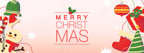 banner de feliz navidad con ilustraciones dibujadas a mano de elementos navideños con fondo degradado. Diseño ideal para redes sociales, anuncio, poster y mas.