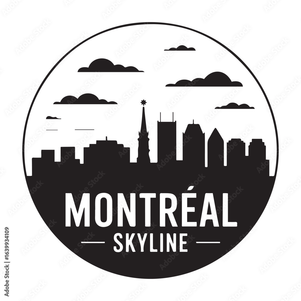 Fototapeta premium Montreal skyline. Circular style. Stock vector illustration. Vector black silhouette. with white background.