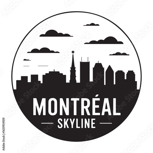 Montreal skyline. Circular style. Stock vector illustration. Vector black silhouette. with white background.