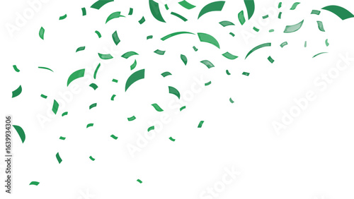 Green confetti falling vector design for celebration party background and festive event decoration element use 100