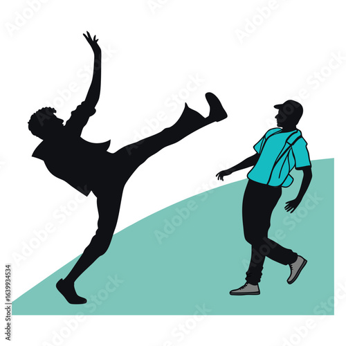 Action Silhouette of Kick and Balance Motion