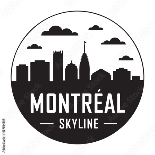Montreal skyline. Circular style. Stock vector illustration. Vector black silhouette. with white background.