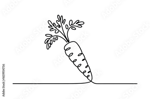 One Line Drawing of Carrot Vegetable, Minimalist Vector Illustration with Editable Stroke