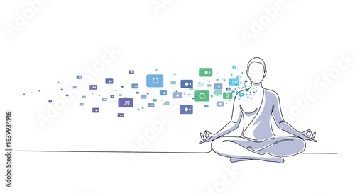 Minimalist meditation with digital media icons in harmony