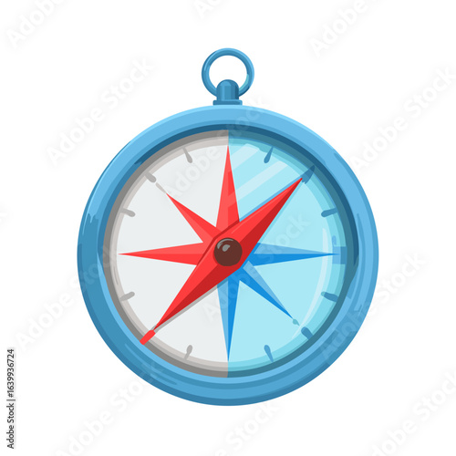 Compass design illustration featuring red and blue colors with a clear glass-like cover for navigation purposes