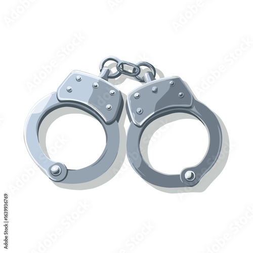 Metal handcuffs resting on a white background, highlighting the design and metallic finish of the restraints used in law enforcement