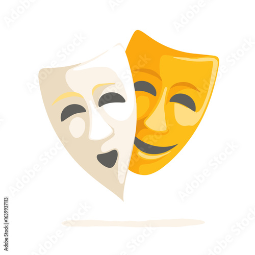 Masks representing comedy and tragedy displayed together symbolizing the duality of human emotions and drama