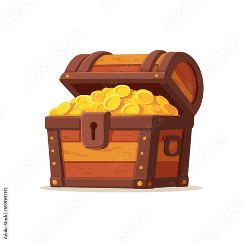 Treasure chest overflowing with gold coins located in a fantasy setting