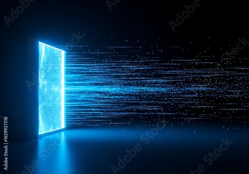 Futuristic portal emitting streams of light suggesting high speed data transfer and advanced technology