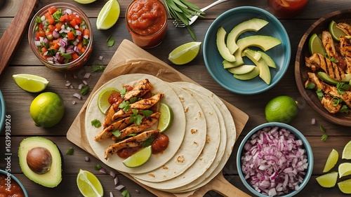 Wallpaper Mural Delicious Chicken Tacos with Fresh Toppings and Vibrant Salsa a Culinary Fiesta on a Wooden Table Torontodigital.ca