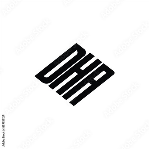 Modern abstract DHA logo design featuring geometric lines for innovative data analysis and digital transformation branding
