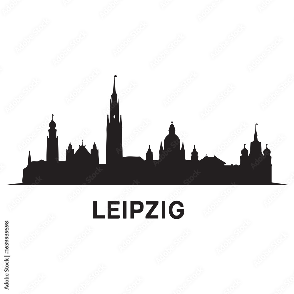Fototapeta premium Leipzig skyline silhouette. Vector illustration. Vector black silhouette. with white background.