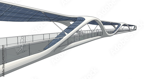 Futuristic pedestrian bridge with solar panels and modern design