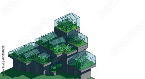 Modern isometric greenhouse design featuring innovative urban farming techniques