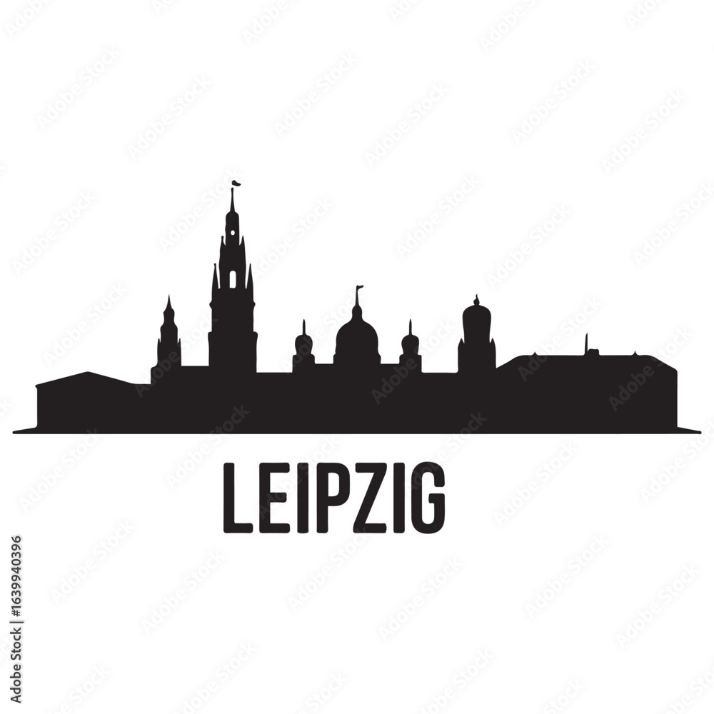 Fototapeta premium Leipzig skyline silhouette. Vector illustration. Vector black silhouette. with white background.