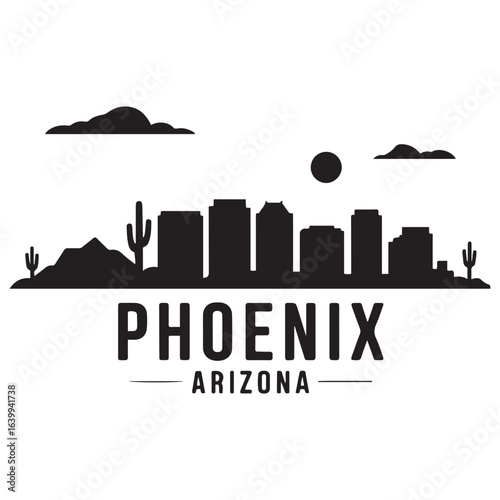 Phoenix skyline silhouette. Landscape Phoenix, Arizona. Vector illustration. Vector black silhouette. with white background.