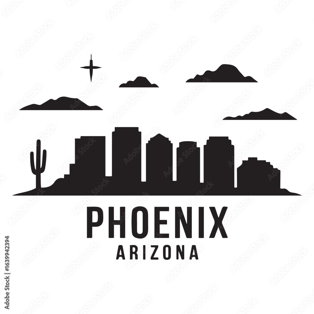 Obraz premium Phoenix skyline silhouette. Landscape Phoenix, Arizona. Vector illustration. Vector black silhouette. with white background.