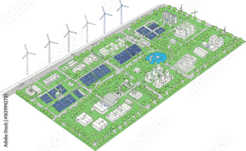 Sustainable urban development with renewable energy and green spaces