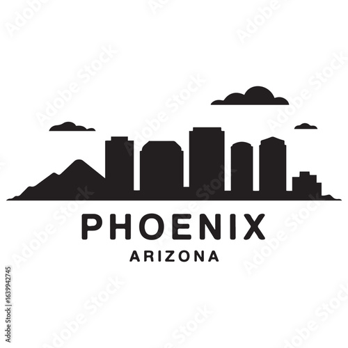 Phoenix skyline silhouette. Landscape Phoenix, Arizona. Vector illustration. Vector black silhouette. with white background.