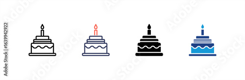 Birthday Cake icon set multiple style collection