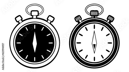 Stopwatch Icons in Outline and Solid Black Vector for time tracking, speed, deadlines 