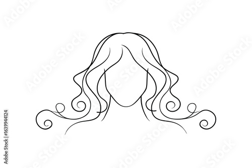Minimalist continuous line drawing a woman's wavy hair shoulders vector