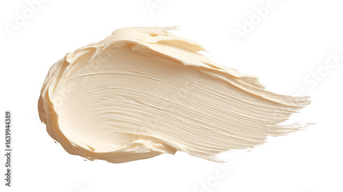 Soft ivory cream texture smear with smooth matte finish, isolated on pastel background, PNG format