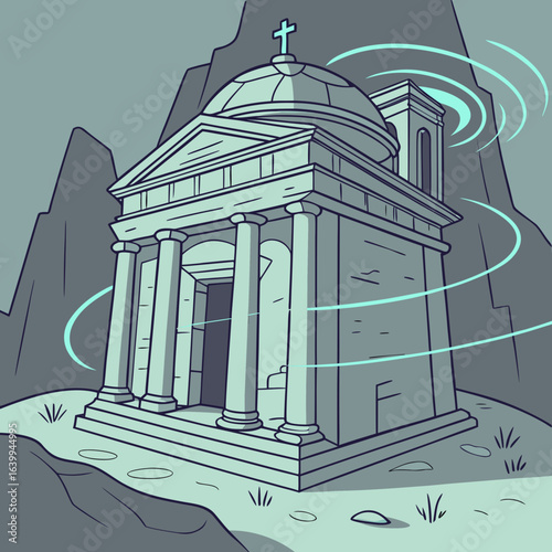 Ancient Sanctuary: A majestic, classical stone temple rises from a serene mountain setting, a symbol of enduring faith and architectural splendor. 