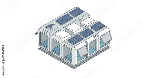 Modular isometric space habitat with solar panels for lunar exploration