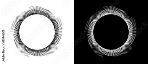 Abstract background with lines in circle. Art design spiral as logo or icon. A black figure on a white background and an equally white figure on the black side.
