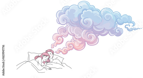 Dreamy pastel clouds emanating from sleeping couple in love