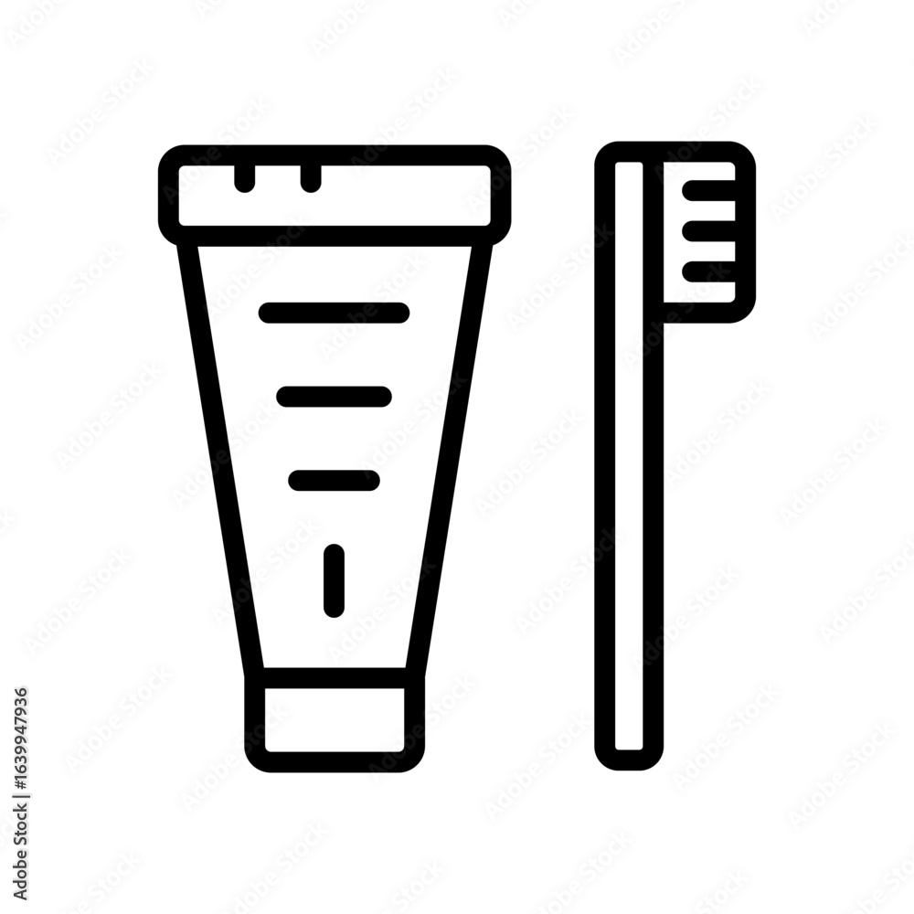 Toothpaste and Toothbrush Outline Icon. International dentist day concept. Hygiene of the mouth sign on white background. Tooth brush and paste symbol in simple line style for mobile. Toothpaste and Toothbrush Outline Icon. International dentist day concept. Hygiene of the mouth sign on white background. Tooth brush and paste symbol in simple line style for mobile.