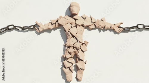 A symbolic depiction of freedom, illustrating a figure breaking free from chains, representing liberation and resilience.