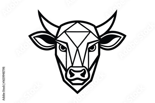 Geometric Bull Head Icon Isolated Line Art Logo Zodiac Animal Cow Design