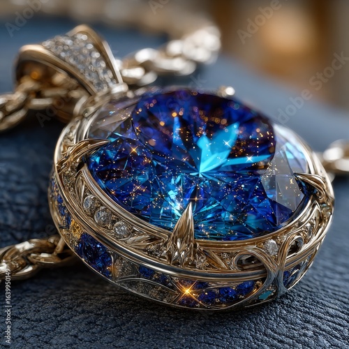 Captivating Closeup of a Deep Sapphire Pendant A Stunning Gemstone Displaying Intricate Sparkle and Depth