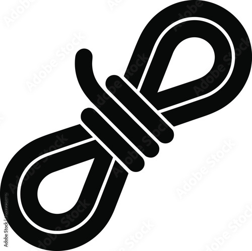 coiled rope icon, black white rope vector, looped rope illustration, climbing gear symbol, sailing equipment graphic, camping rope design, secure knot drawing, outdoor utility art.
